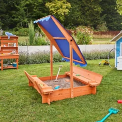 HOME DELUXE - Sandkasten BUDDELKISTE - 110 X 110 X 110 Cm - , Mit Höhenverstellbarem Sonnendach, Mit Umklappbaren Bänken I Sandbox -Bestintex Geschaft 496e28e5c143b503763199ae7c7e897e