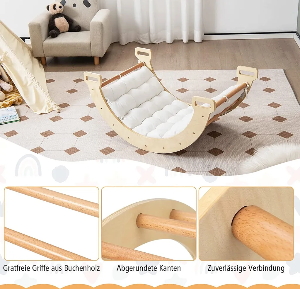 COSTWAY Bogen Mit Weichem Kissen, Kletterbogen Für Kinder Kleinkinder, Bogenwippe Aus Holz, Spielbogen Für Drinnen Und Draußen 8 COSTWAY Bogen Mit Weichem Kissen, Kletterbogen Für Kinder Kleinkinder, Bogenwippe Aus Holz, Spielbogen Für Drinnen Und Draußen – Bild 6