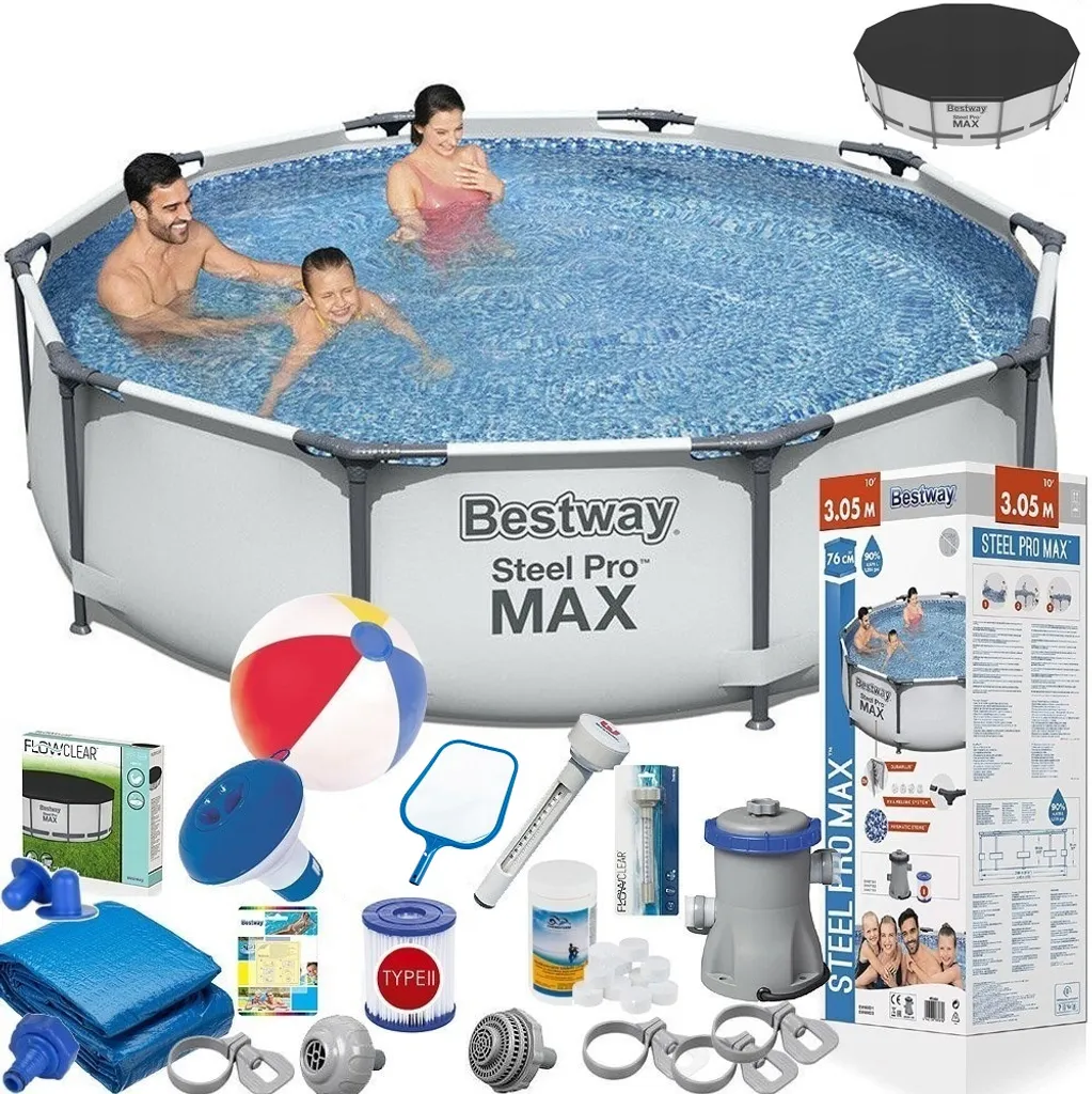 Bestway 56408 Steel Pro MAX Frame Pool 305x76 Schwimmbecken Gartenpool Pumpe Set 3 Bestway 56408 Steel Pro MAX Frame Pool 305x76 Schwimmbecken Gartenpool Pumpe Set