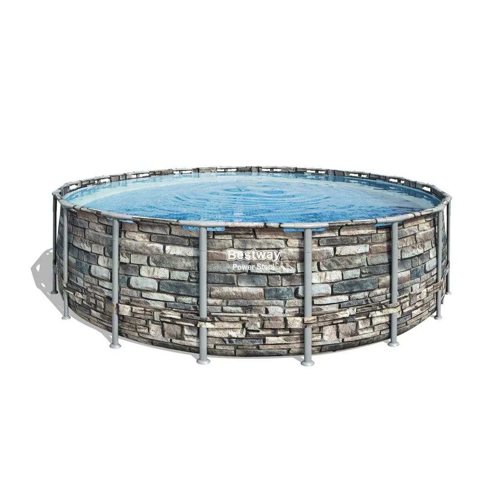 Bestway® Power Steel™ Aufstellpool Komplett-Set Mit Filterpumpe Ø 549 X 132 Cm Steinwand-Optik (Naturstein), Rund 3 Bestway® Power Steel™ Aufstellpool Komplett-Set Mit Filterpumpe Ø 549 X 132 Cm Steinwand-Optik (Naturstein), Rund
