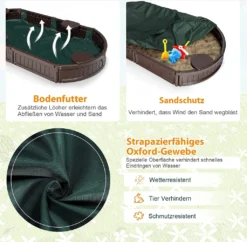 COSTWAY Sandbox Sandkasten Mit Wasserdichter Abdeckung Und Bodenauskleidung, Outdoor Sandkiste Platz Für 4 Kinder 183x105x21cm -Bestintex Geschaft 501528146c6caba67becb8606773ffd5