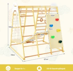 COSTWAY 8 In 1 Kletterspielzeug Set, Inkl. Klettergerüst, Turnringen, Kletterleiter, Rutsche, Strickleiter, Kletterfels, Kletternetz, Schaukel Und Zeichentafel, Für Kleinkinder Ab 3 Jahren (Natur) -Bestintex Geschaft 502919af570828d1aca56c758101488b