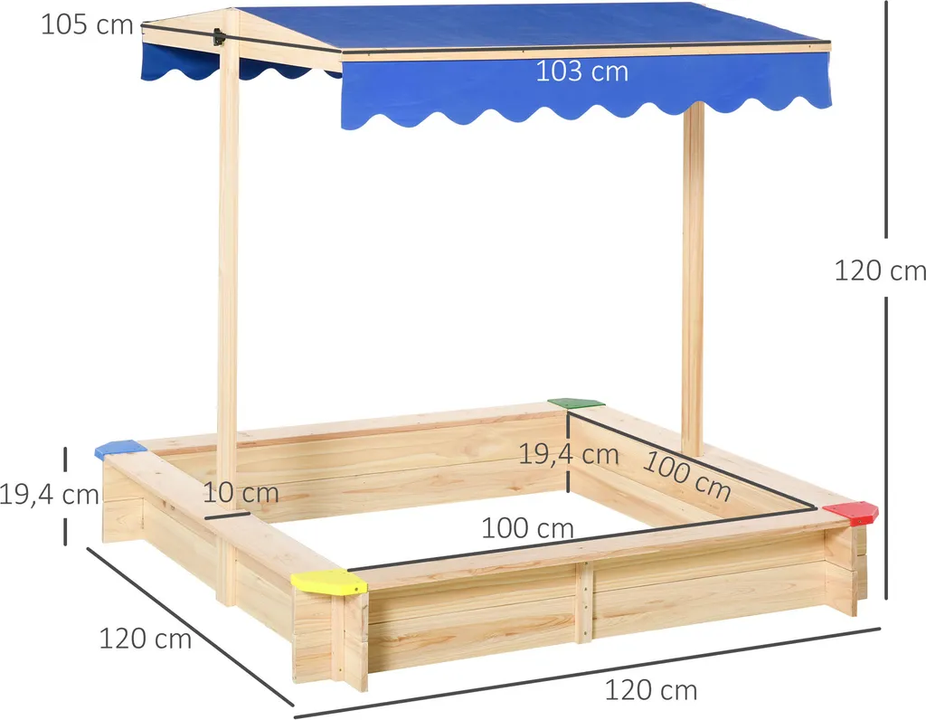 Outsunny Sandkasten Mit Dach Sandkiste Kindersandkasten Tannenholz Bodenloses Design Felix Mit Absenkbarem Und Schwenkbarem Dach Kurbeldach 120 X 120 X 120 Cm Natur 5 Outsunny Sandkasten Mit Dach Sandkiste Kindersandkasten Tannenholz Bodenloses Design Felix Mit Absenkbarem Und Schwenkbarem Dach Kurbeldach 120 X 120 X 120 Cm Natur – Bild 3