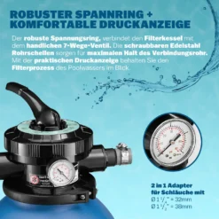 Monzana Sandfilteranlage Pool Selbstansaugend 10.200L/h 400 Watt 2in1 Adapter Ø32mm – 38mm 7Wege Ventil Sandfilterpumpe Poolfilter Wasser Filteranlage -Bestintex Geschaft 5376de0c3ff13bcc150e185bf65cab17