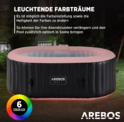 AREBOS Whirlpool Mit LED Beleuchtung, Aufblasbar, In- & Outdoor,190x120 Cm Oval, 2 Personen, 90 Massagedüsen, Mit Heizun, 550 Liter, Inkl. Abdeckung -Bestintex Geschaft 563b33935f1de477a1996b33f17eacd5