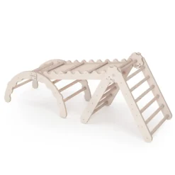 MAMOI® Klettergerüst Indoor, Kletterdreieck Mit Rutsche Aus Holz, Kletterbogen, Baby Kinder Klettern, Regenbogenwippe Mit Rutschbrett, Holzbogen Triangle Für Spielplatz Ab 1/2/3 Jahre