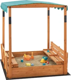 Sandkasten Pitsunda Mit Höhenverstellbarem Dach 145x118x118cm Holzsandkasten Sandkiste Deckel Klappbar 2 Sitzbänke