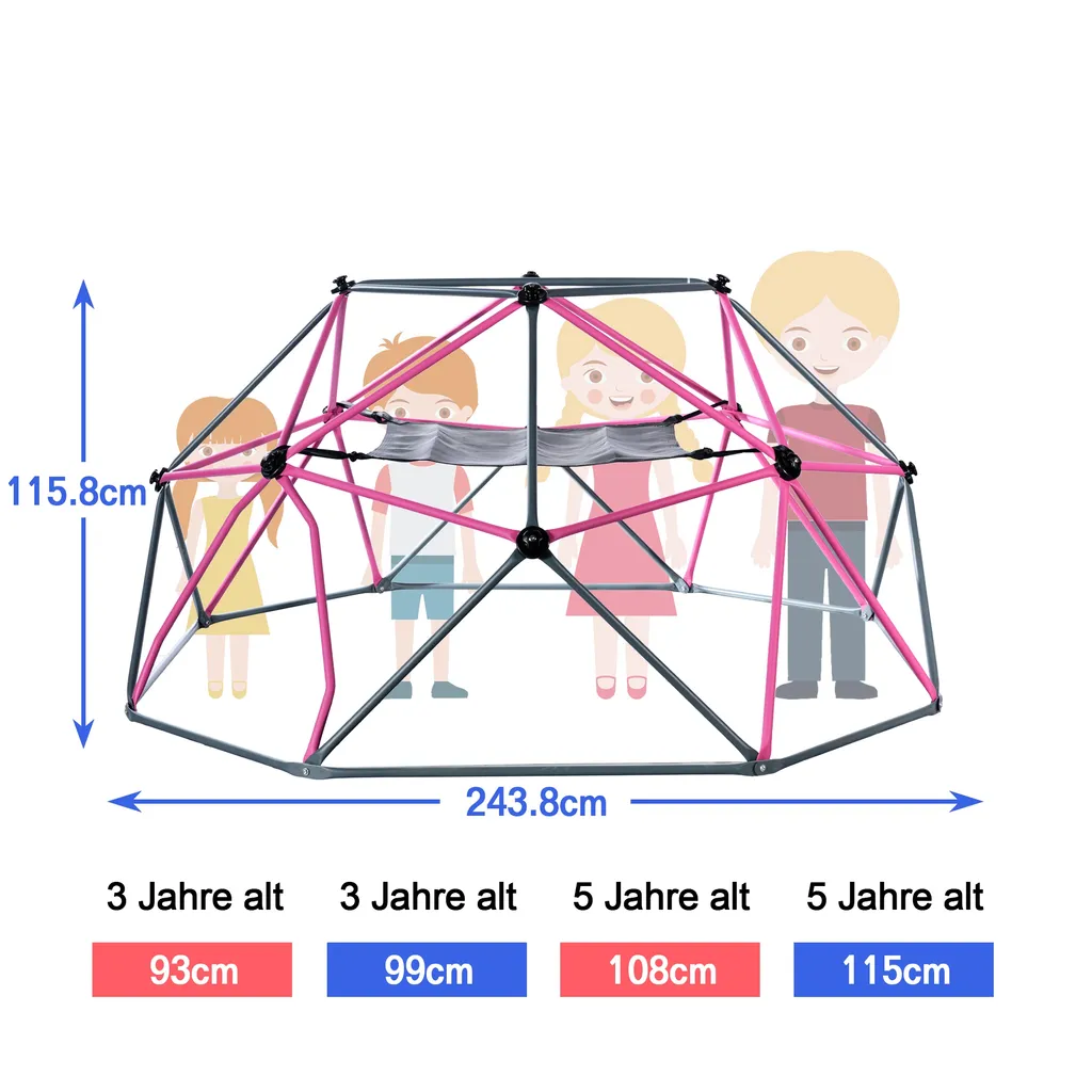 Merax 8FT Klettergerüst Ø 244cm Kletterkuppel Kinder Kletterleiter, Klettergerüst Mit Hängematte, 375 Kg Belastbar, Rosa-Schwarz 7 Merax 8FT Klettergerüst Ø 244cm Kletterkuppel Kinder Kletterleiter, Klettergerüst Mit Hängematte, 375 Kg Belastbar, Rosa-Schwarz – Bild 5
