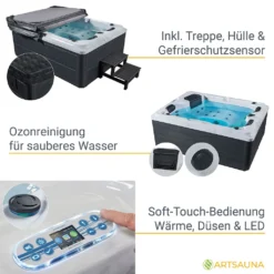 Artsauna Outdoor Whirlpool Oasis – Spa Mit Massagedüsen, LED-Beleuchtung, 2 Filter, Abdeckung, Pumpe, Ausstiegshilfe - Whirlpool Winterfest & Beheizbar -Bestintex Geschaft 5957e112aee1048d01c8cc75cef206dd
