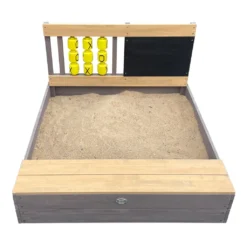 AXI Kitty Sandkasten Aus Holz Mit Bank, Stauraum & Tic-Tac-Toe | Sandbox In Anthrazit & Braun Inklusive Bodenplane | 100 X 100 Cm -Bestintex Geschaft 5966c59af3a29b569db1986d5e44a461