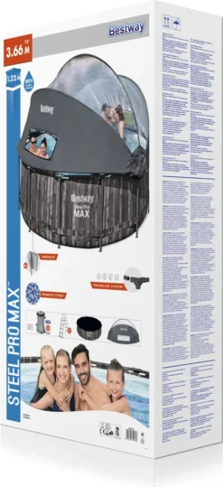 Bestway® Steel Pro MAX™ Frame Pool Set Mit Filterpumpe + Verdeck Ø 366 X 122 Cm, Lichtgrau, Rund -Bestintex Geschaft 5c85d093343143d60b0e42407af6863b