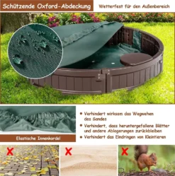 COSTWAY Ø120cm Sandbox Rund, Sandkasten Mit Wasserdichter Abdeckung Und Bodenauskleidung, Outdoor Sandkiste Platz Für 3 Kinder -Bestintex Geschaft 5ccdd24ac9eea18b7506973be6819ff7