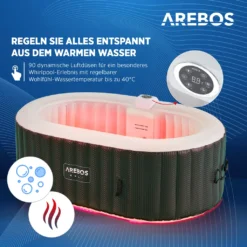 AREBOS Whirlpool Mit LED Beleuchtung, Aufblasbar, In- & Outdoor,190x120 Cm Oval, 2 Personen, 90 Massagedüsen, Mit Heizun, 550 Liter, Inkl. Abdeckung -Bestintex Geschaft 5de4c4662d852cea3ad44bd7e90e4f1d