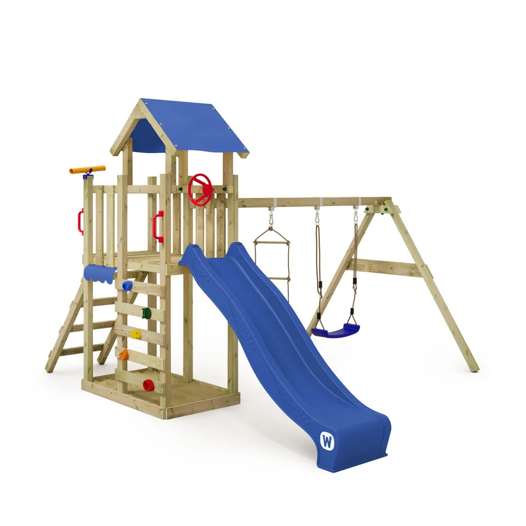 WICKEY Spielturm Klettergerüst MultiFlyer Light Mit Schaukel & Rutsche, Kletterturm Mit Sandkasten, Leiter & Spiel-Zubehör - Blau 3 WICKEY Spielturm Klettergerüst MultiFlyer Light Mit Schaukel & Rutsche, Kletterturm Mit Sandkasten, Leiter & Spiel-Zubehör - Blau