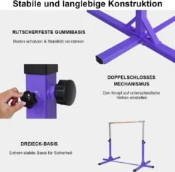 COSTWAY Gymnastik Turnreck, Turnreck Höhenverstellbar, Turnstangen Bis 100kg Belastbar, Reckstange, Reckanlage, Trainingsgeräte, Übungsstange Für Den Innenbereich, Heimtraining -Bestintex Geschaft 5f57269fc9b5b82f9e9f373374e93bbb
