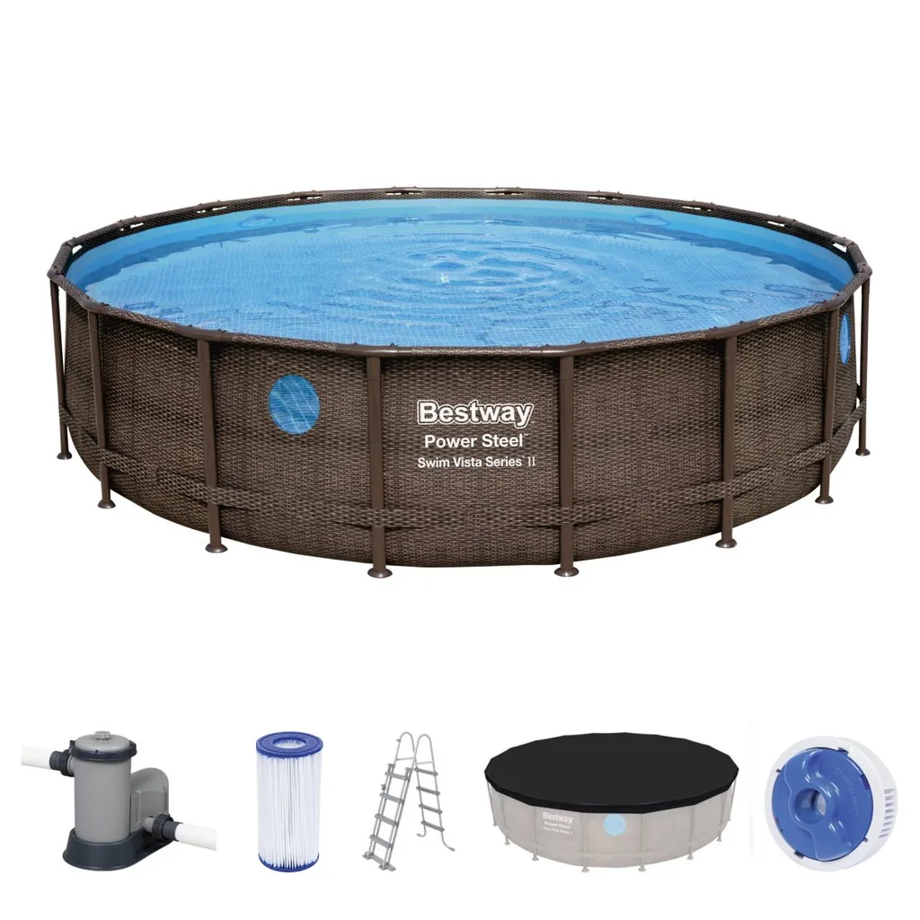 Bestway Power Steel™ Frame Pool Komplett-Set, Rund, 549x122cm, 56977, Rattanoptik, Integrierte Fenster Bullaugen 15 Bestway Power Steel™ Frame Pool Komplett-Set, Rund, 549x122cm, 56977, Rattanoptik, Integrierte Fenster Bullaugen – Bild 13