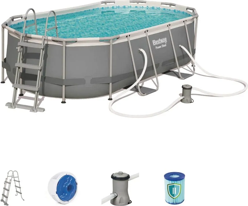 Bestway 56620 Power Steel Oval Oberirdischer Pool 427x250x100cmHöhe (cm): 100, Breite (cm): 427, Zusammensetzung: PVC, Länge (cm): 250, Gestalten: Oval, Maße: 4 - 4,99 M, Filterpumpe: 58383 20 Bestway 56620 Power Steel Oval Oberirdischer Pool 427x250x100cmHöhe (cm): 100, Breite (cm): 427, Zusammensetzung: PVC, Länge (cm): 250, Gestalten: Oval, Maße: 4 - 4,99 M, Filterpumpe: 58383 – Bild 18
