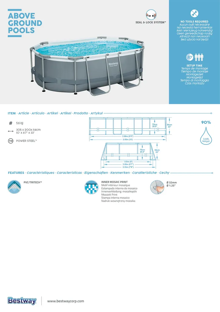 Bestway Power Steel Schwimmbad Oval 305 X 200 X 84 Cm 8 Bestway Power Steel Schwimmbad Oval 305 X 200 X 84 Cm – Bild 6