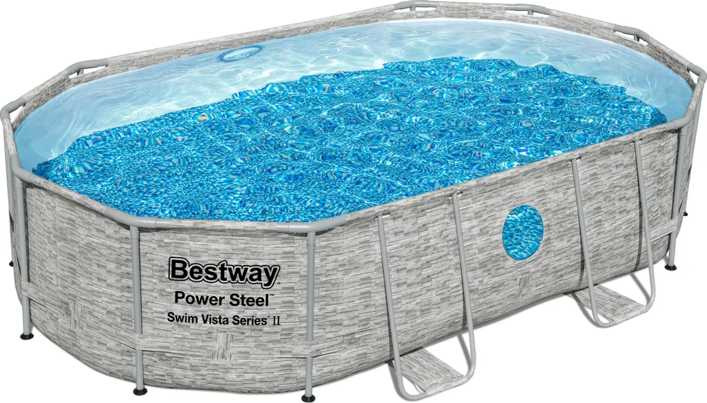 Bestway® Power Steel™ Swim Vista Series™ Frame Pool Komplett-Set Mit Sandfilteranlage 488 X 305 X 107 Cm , Steinwand-Optik (Cremegrau), Oval 9 Bestway® Power Steel™ Swim Vista Series™ Frame Pool Komplett-Set Mit Sandfilteranlage 488 X 305 X 107 Cm , Steinwand-Optik (Cremegrau), Oval – Bild 7