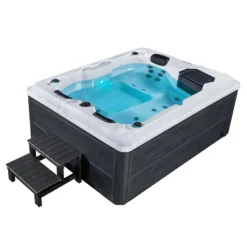 Artsauna Outdoor Whirlpool Oasis – Spa Mit Massagedüsen, LED-Beleuchtung, 2 Filter, Abdeckung, Pumpe, Ausstiegshilfe - Whirlpool Winterfest & Beheizbar