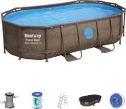 BESTWAY 56714 Power Steel Vista Pool Swimmingpool Rattan + Zubehör 427x250x100cm -Bestintex Geschaft 64a906b71732280254078d214c3d6595