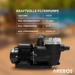 AREBOS Sandfilteranlage Mit Pumpe | 400W | 10.200 L/h | Tankvolumen Bis Zu 20 Kg Sand | 7 - Wege Ventil Mit Griff | Mit Druckmanometer | Inkl. 1400g Filterbälle | Inkl. 2m Schlauch | Grau -Bestintex Geschaft 658d836c81a298cc5254450765e28ceb