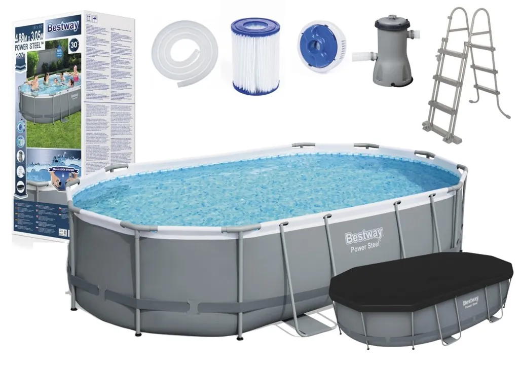 Bestway Power Steel Frame Pool Komplettset, Oval, 488 X 305 X 107 Cm (56448) 5 Bestway Power Steel Frame Pool Komplettset, Oval, 488 X 305 X 107 Cm (56448) – Bild 3