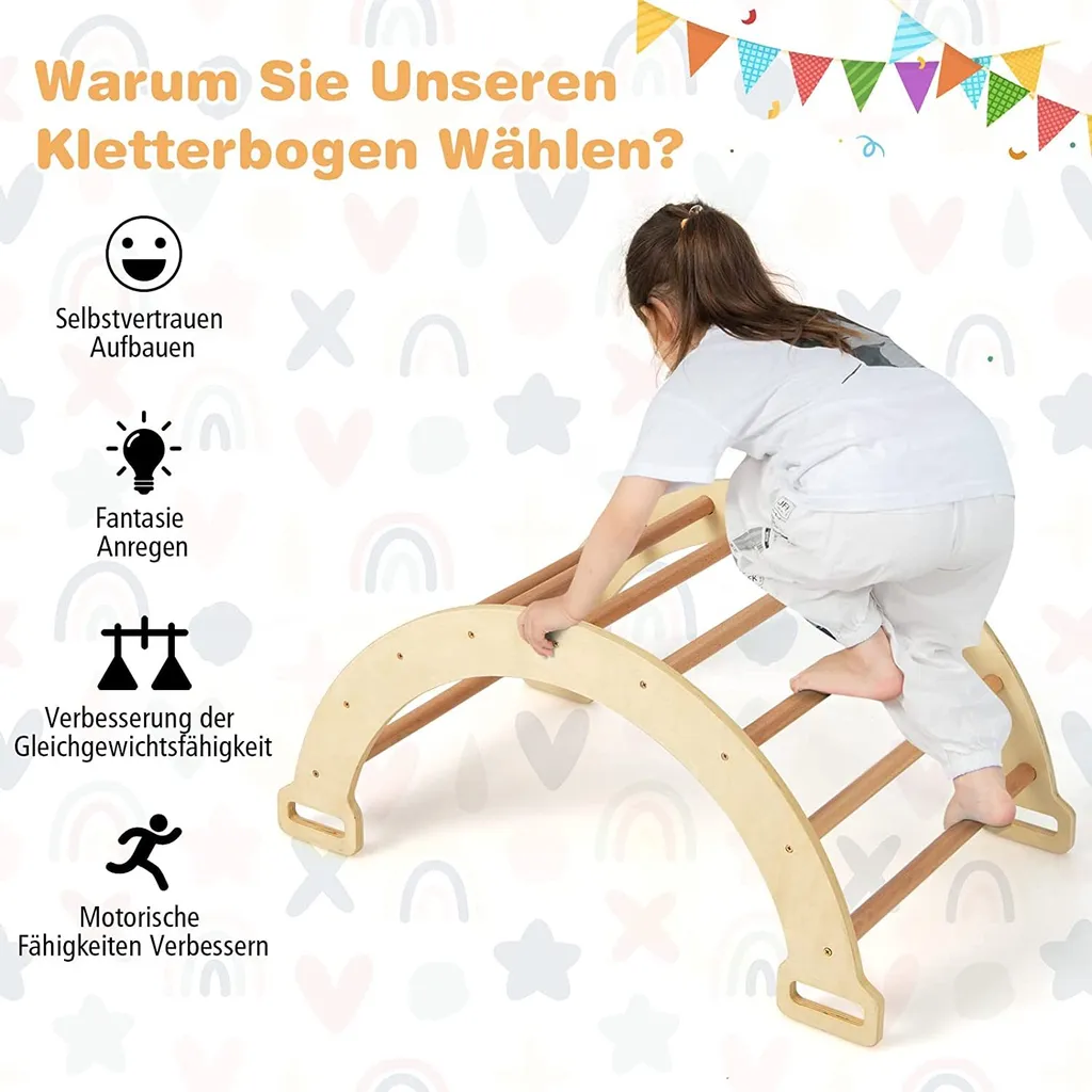 COSTWAY Bogen Mit Weichem Kissen, Kletterbogen Für Kinder Kleinkinder, Bogenwippe Aus Holz, Spielbogen Für Drinnen Und Draußen 5 COSTWAY Bogen Mit Weichem Kissen, Kletterbogen Für Kinder Kleinkinder, Bogenwippe Aus Holz, Spielbogen Für Drinnen Und Draußen – Bild 3
