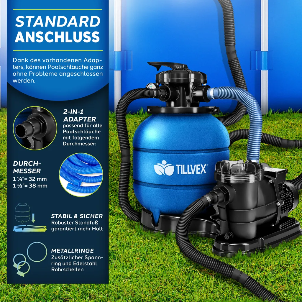 Tillvex Sandfilteranlage Mit Pumpe Blau Filteranlage Sandfilter Filterkessel Pool Filterpumpe Poolfilter 8 Tillvex Sandfilteranlage Mit Pumpe Blau Filteranlage Sandfilter Filterkessel Pool Filterpumpe Poolfilter – Bild 6