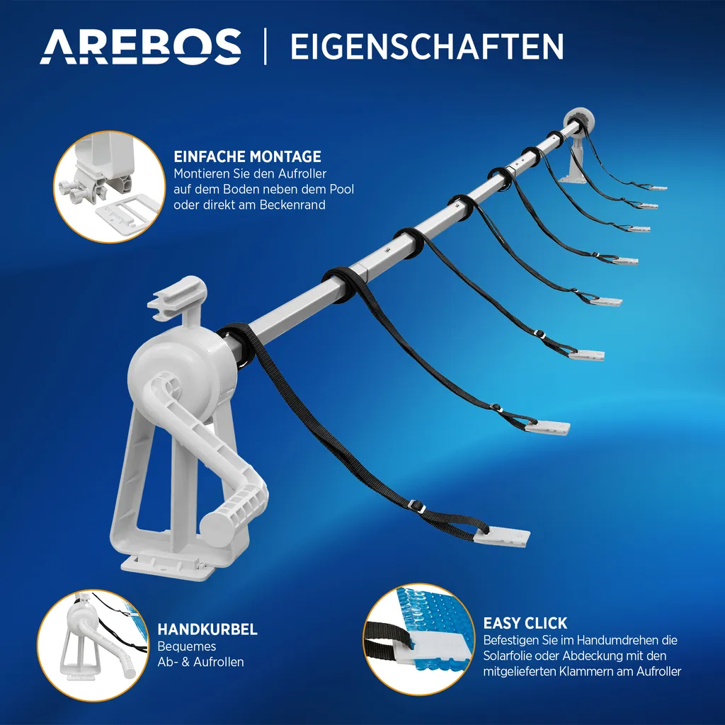 AREBOS Aufrollsystem Für Solar- Und Poolplanen, Pool Aufroller, Länge Von 1,05-6,15 M, Für Die Feste Montage, Auch Für Aufstellpools Geeignet 4 AREBOS Aufrollsystem Für Solar- Und Poolplanen, Pool Aufroller, Länge Von 1,05-6,15 M, Für Die Feste Montage, Auch Für Aufstellpools Geeignet – Bild 2