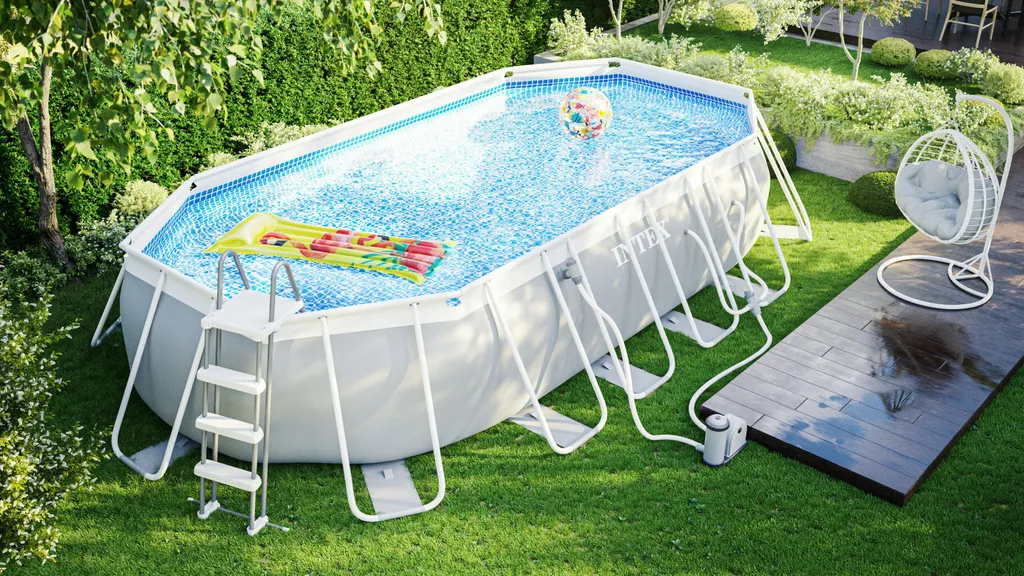 Intex Prism Frame Oval Swimming Pool 610x305x122 Cm Schwimmbecken 26798 Komplett-Set Mit Leiter & Pumpe Sowie Extra-Zubehör Wie: Strandball Und Luftmatratze 4 Intex Prism Frame Oval Swimming Pool 610x305x122 Cm Schwimmbecken 26798 Komplett-Set Mit Leiter & Pumpe Sowie Extra-Zubehör Wie: Strandball Und Luftmatratze – Bild 2