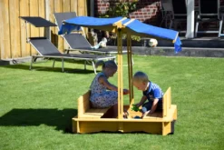 Dobar Sandkasten Mit Schwenkbarem Dach, Sitzbänke, Bodenplane, Verschließbare Sandkiste Aus Holz Für Kinder, 120 X 120 X 120 Cm, Hellbraun -Bestintex Geschaft 769457d4acfdc96e5d73c848343b265e