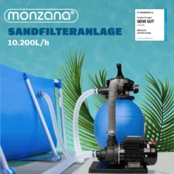 Monzana Sandfilteranlage Pool Selbstansaugend 10.200L/h 400 Watt 2in1 Adapter Ø32mm – 38mm 7Wege Ventil Sandfilterpumpe Poolfilter Wasser Filteranlage -Bestintex Geschaft 77625cebfbef6f2a15dcc834b3ecd3e9