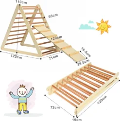 COSTWAY Kletterdreieck Klappbar, Klettergerüst Mit Leiter Aus Holz, Sprossendreieck Zur Entwicklung Grobmotorischer Fähigkeiten, Für Kleinkinder Ab 3 Jahren (Natur) -Bestintex Geschaft 77df13c53fa39e725f9dec196cc0f44a