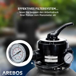 AREBOS Sandfilteranlage Mit Pumpe | 400W | 10.200 L/h | Tankvolumen Bis Zu 20 Kg Sand | 7 - Wege Ventil Mit Griff | Mit Druckmanometer | Inkl. 1400g Filterbälle | Inkl. 2m Schlauch | Grau -Bestintex Geschaft 7b4f9522d365749a5144443ad32e1314