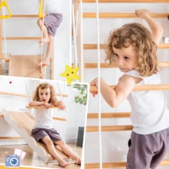 Merax 6-in-1 Multifunktions Kletterspielzeug Set Inkl. Rutsche Schaukel Klettergerüst Klimmzugsbereich Ringe Jungle Gym-Set, Indoor KlettergerüstSprossenwand Für Kinder, Massivholz, Natur -Bestintex Geschaft 7ceaf7b2de2a0587d9896ff849eb4c64