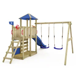 WICKEY Spielturm Klettergerüst Smart Savana Mit Schaukel & Rutsche, Spielhaus Mit Kletterleiter & Spiel-Zubehör - Blau -Bestintex Geschaft 7d6a73bfea9b8066fa9ad1f8c95ebf22