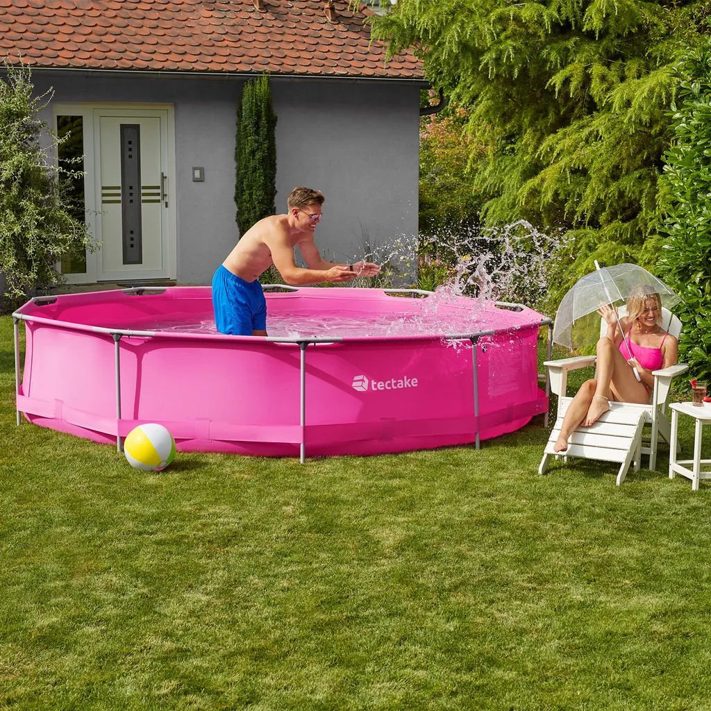 Tectake Swimming Pool Rund Mit Stahlrahmen Und Filterpumpe Ø 300 X 76 Cm - Pink 4 Tectake Swimming Pool Rund Mit Stahlrahmen Und Filterpumpe Ø 300 X 76 Cm - Pink – Bild 2