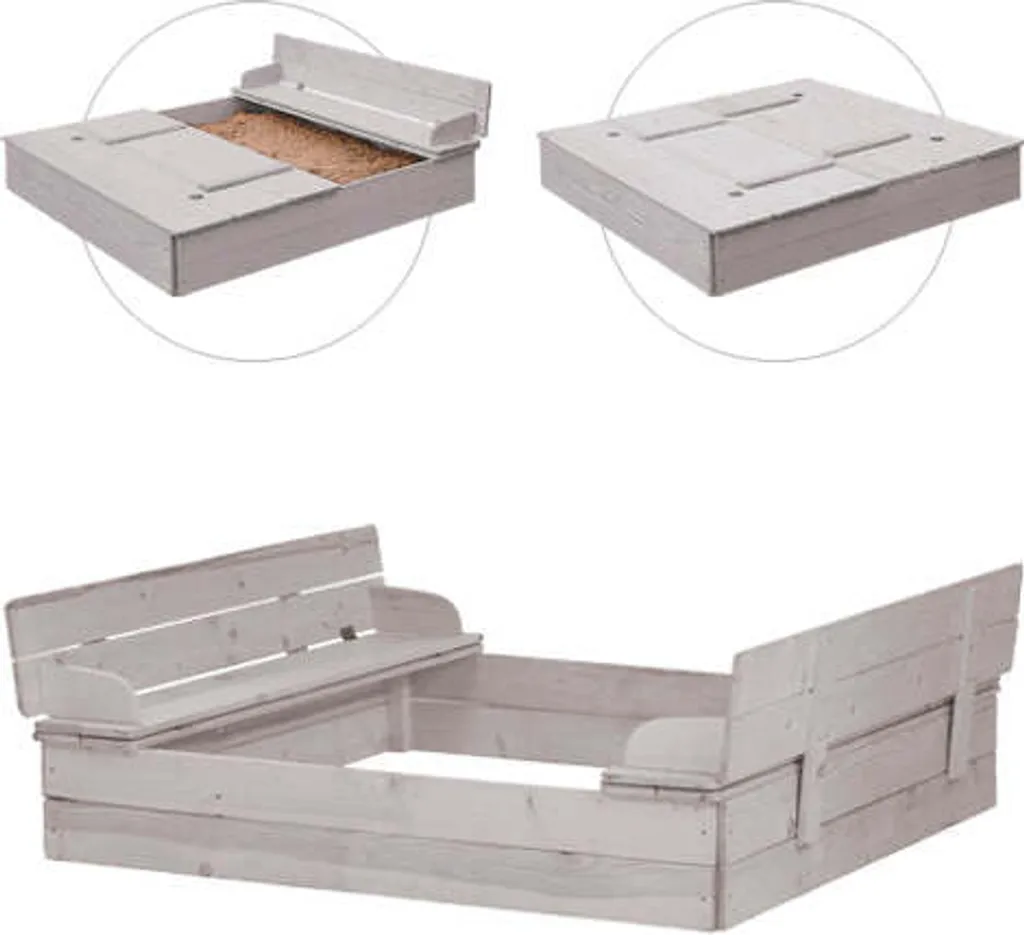 Roba Sandkasten Mit Deckel Aufklappbar Zu 2 Bänken, Massivholz, Wetterfest, Grau, 21,5x127x123,5cm 4 Roba Sandkasten Mit Deckel Aufklappbar Zu 2 Bänken, Massivholz, Wetterfest, Grau, 21,5x127x123,5cm – Bild 2