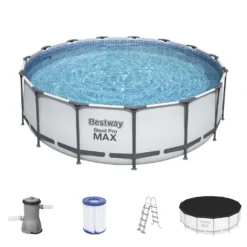Bestway Steel Pro Max™ Frame Pool Komplett-Set, Rund, Mit Filterpumpe, Sicherheitsleiter & Abdeckplane 457 X 122 Cm -Bestintex Geschaft 818bbe5f58e055cddf7dbc375a05c25f