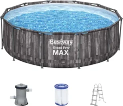 Bestway® Steel Pro MAX™ Frame Pool-Set Mit Filterpumpe Ø 366 X 100 Cm, Holz-Optik (Mooreiche), Rund -Bestintex Geschaft 86c8cdec7010f8608ab9d61bda8a8836