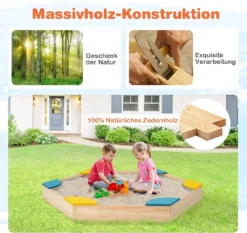 COSTWAY 140 X 122 X 14 Cm Sandkasten Holz, Sandbox Mit 6 Integrierten Sitzen, Sandkiste Für Kinder Ab 3 Jahre -Bestintex Geschaft 877614be1aa57fcb9f144da85b70b80e