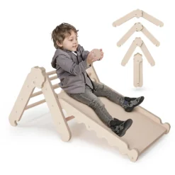 MAMOI® Klettergerüst Indoor, Kletterdreieck Mit Rutsche Aus Holz, Baby Kinder Klettern, Kletterturm Mit Rutschbrett, Kletterbogen Mit Kinderrutsche, Mini Holzbogen Für Spielplatz Ab 1/2/3 Jahre