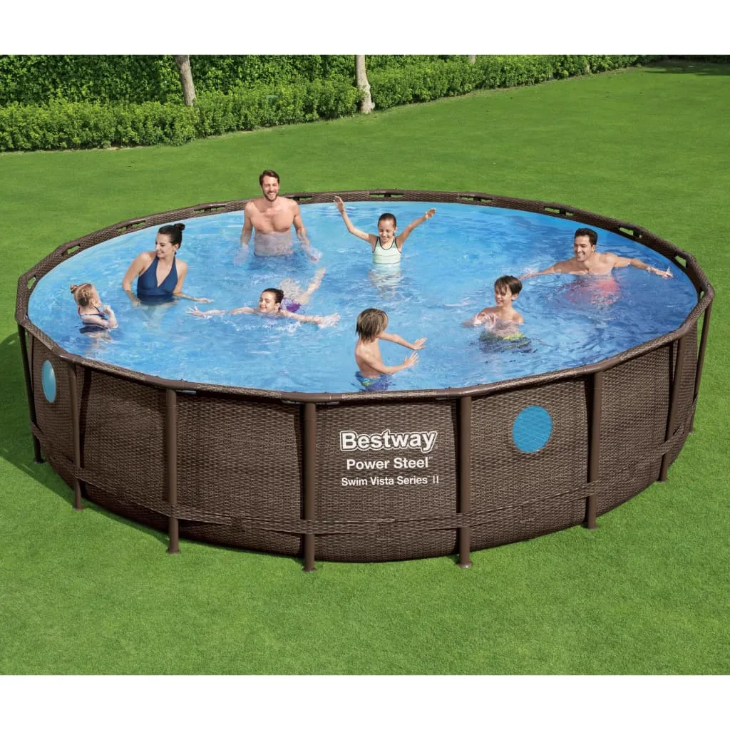 Bestway Power Steel™ Frame Pool Komplett-Set, Rund, 549x122cm, 56977, Rattanoptik, Integrierte Fenster Bullaugen 17 Bestway Power Steel™ Frame Pool Komplett-Set, Rund, 549x122cm, 56977, Rattanoptik, Integrierte Fenster Bullaugen – Bild 15
