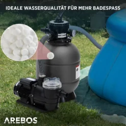 AREBOS Sandfilteranlage Mit Pumpe | 400W | 10.200 L/h | Tankvolumen Bis Zu 20 Kg Sand | 7 - Wege Ventil Mit Griff | Mit Druckmanometer | Inkl. 1400g Filterbälle | Inkl. 2m Schlauch | Grau -Bestintex Geschaft 8ab0bec132f358a7af4cbd7c9bcb153c