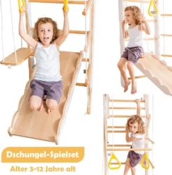 Merax 6-in-1 Multifunktions Kletterspielzeug Set Inkl. Rutsche Schaukel Klettergerüst Klimmzugsbereich Ringe Jungle Gym-Set, Indoor KlettergerüstSprossenwand Für Kinder, Massivholz, Natur -Bestintex Geschaft 8c65a26f71fddfb0cb5052fc83c4397b