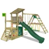 FATMOOSE Spielturm Klettergerüst FruityForest Mit Schaukel Surfswing & Rutsche, Kletterturm Mit Sandkasten, Leiter & Spiel-Zubehör – Grün