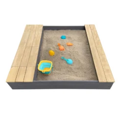 AXI Evy Sandkasten Aus Holz Mit Wasserbehälter, Sitzbank & Stauraum | Sandbox Für Kinder In Grau & Braun Mit Abdeckung & Plane | 119 X 117 Cm -Bestintex Geschaft 915930de3aeb1710b5224a30d801ef06