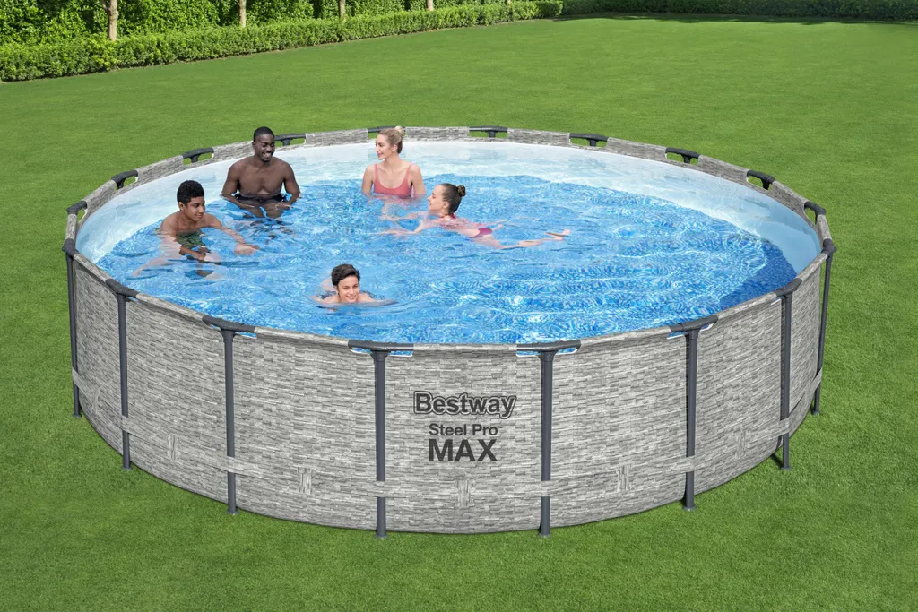 Bestway® Steel Pro MAX™ Aufstellpool Komplett-Set Mit Filterpumpe Ø 549 X 122 Cm, Steinwand-Optik (Cremegrau), Rund 4 Bestway® Steel Pro MAX™ Aufstellpool Komplett-Set Mit Filterpumpe Ø 549 X 122 Cm, Steinwand-Optik (Cremegrau), Rund – Bild 2