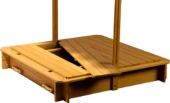 Dobar Sandkasten Mit Schwenkbarem Dach, Sitzbänke, Bodenplane, Verschließbare Sandkiste Aus Holz Für Kinder, 120 X 120 X 120 Cm, Hellbraun -Bestintex Geschaft 9a771d4c03e30b78c15090403c9a3dbe
